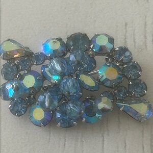 Weiss AB Blue Icy Crystal Rhinestone Pin Brooch